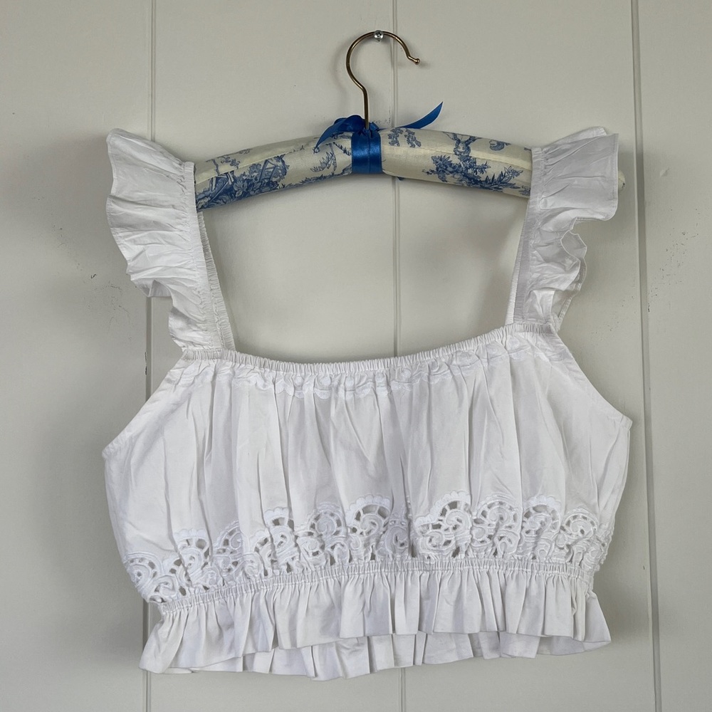 Revolve ‘LPA’ white eyelet crop tank top